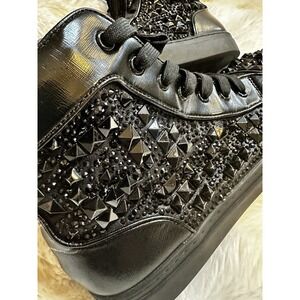 Steve Madden HEADLINES HEAD01M1 Black Leather Studded Shoes Men's 9 WMN 10.5